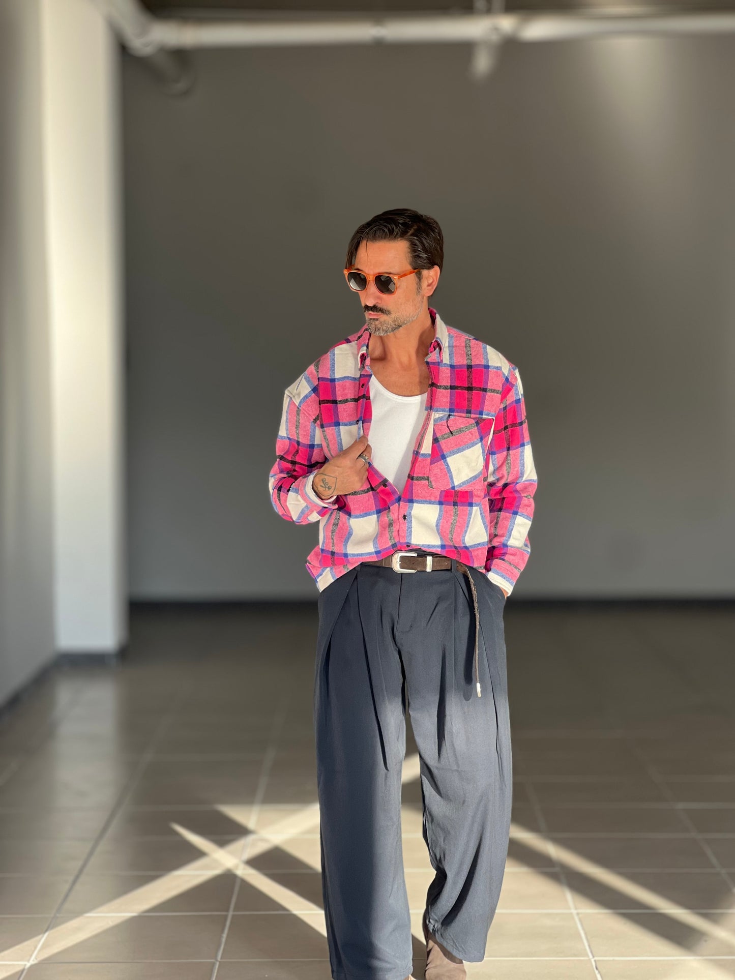 CAMICIA FLANELLA TARTAN ROSA E PANNA