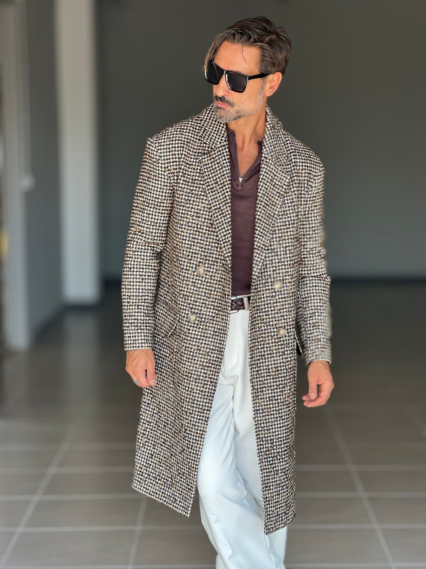 CAPPOTTO PIE DE POULE  MORO E CAMEL BL11 OVERSIZE LANA E MISTI
