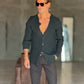 CAMICIA COREANA. NERA GOFFRATA COTONE  EFFETTO LINO 278