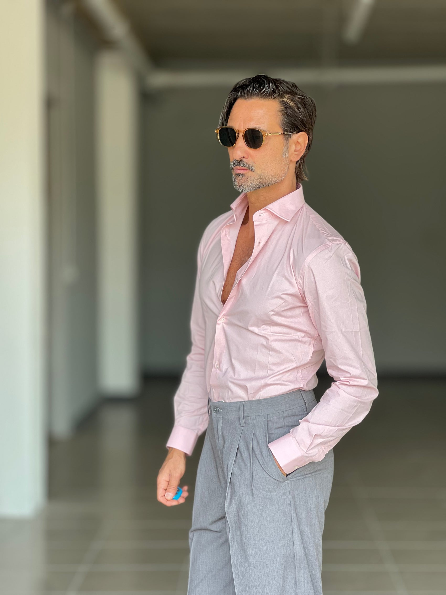NEW CAMICIA ROSA  POPELINE DI COTONE STRECH