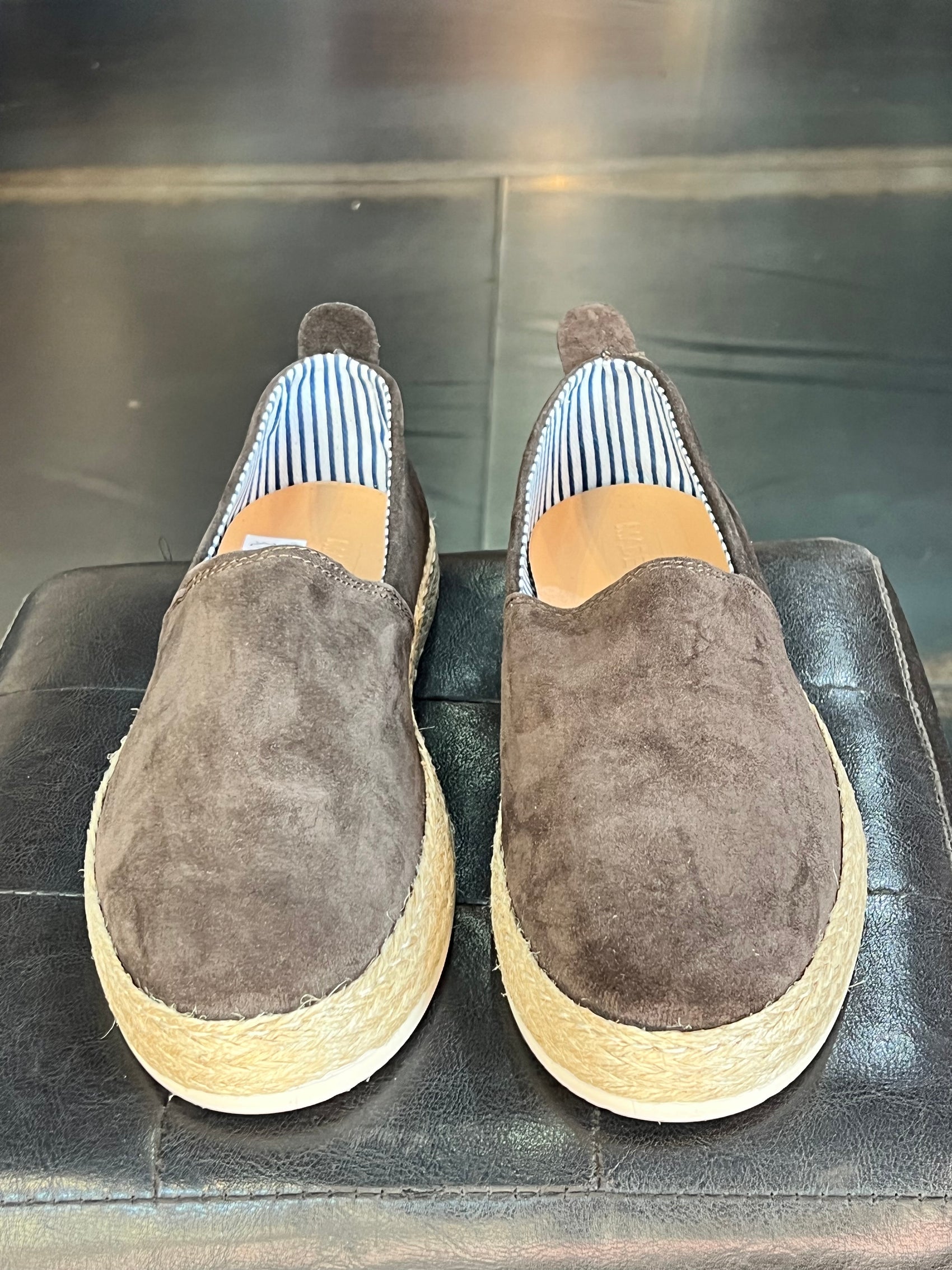 MOCASSINO CAMOSCIO MORO FONDO PAGLIA E GOMMA