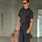PANTALONE NERO FONDO AMPIO ALTATENSIONE 0101 ( ABBINABILE ALLA GIACCA CROP NERA  0101)