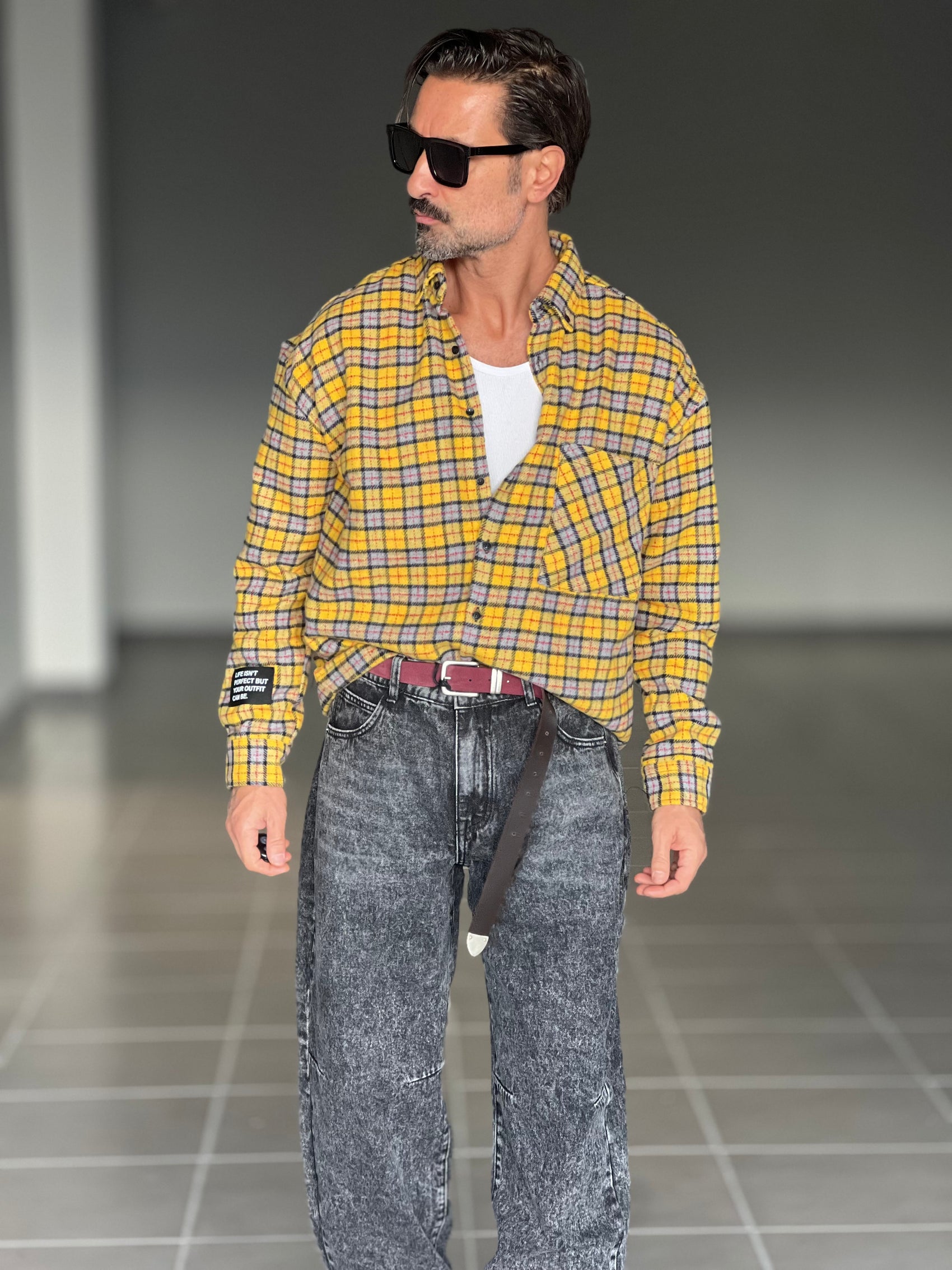 CAMICIA FLANELLA TARTAN GRIGIA E GIALLA