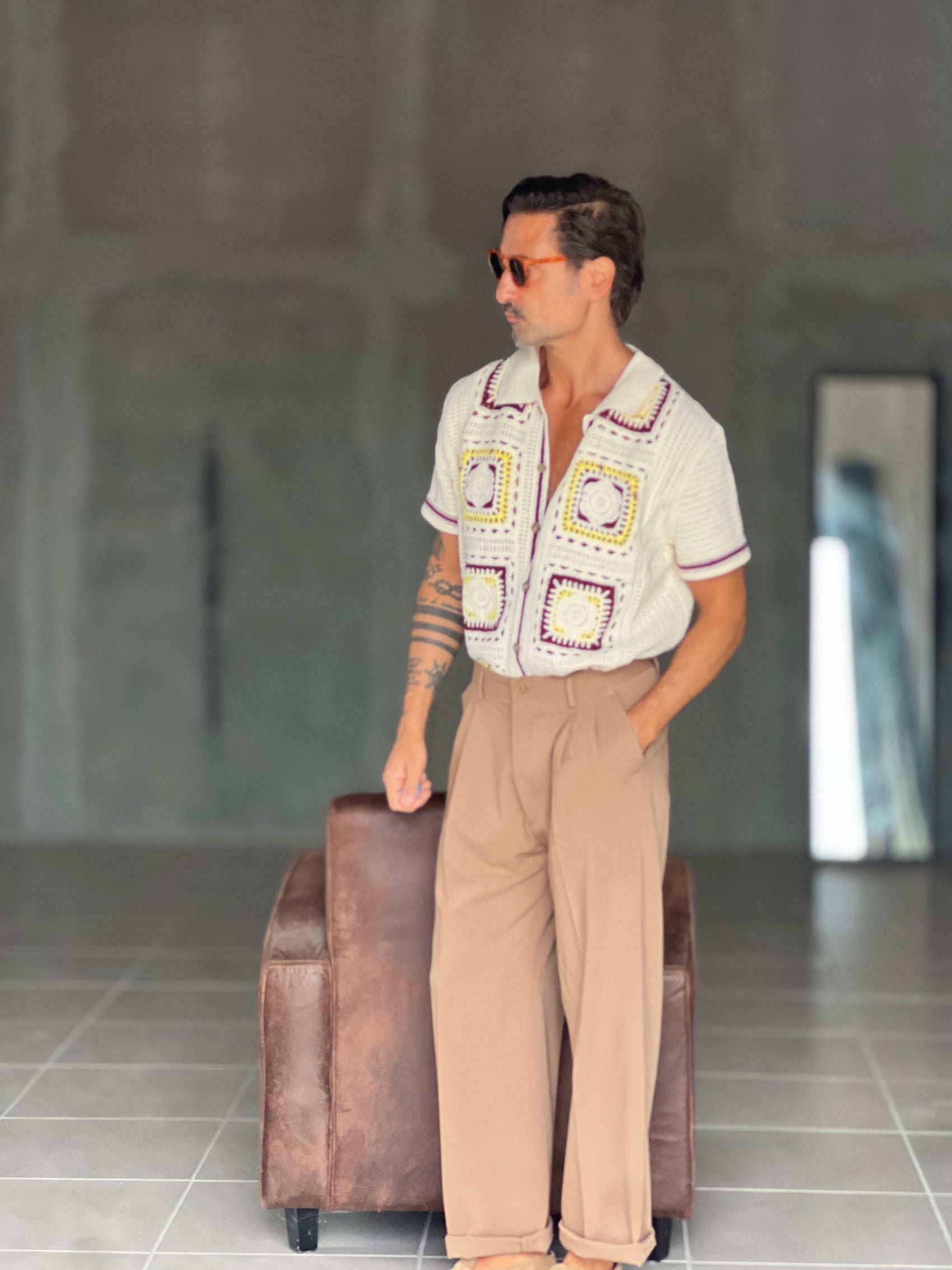 WHITE VISCOSE TROUSERS WITH REGULAR BOTTOM