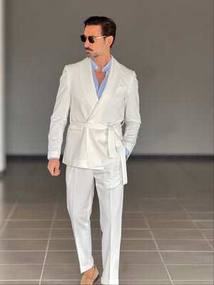 ABITO BIANCO DOPPIOPETTO VISCOSA CINTURA IN VITA