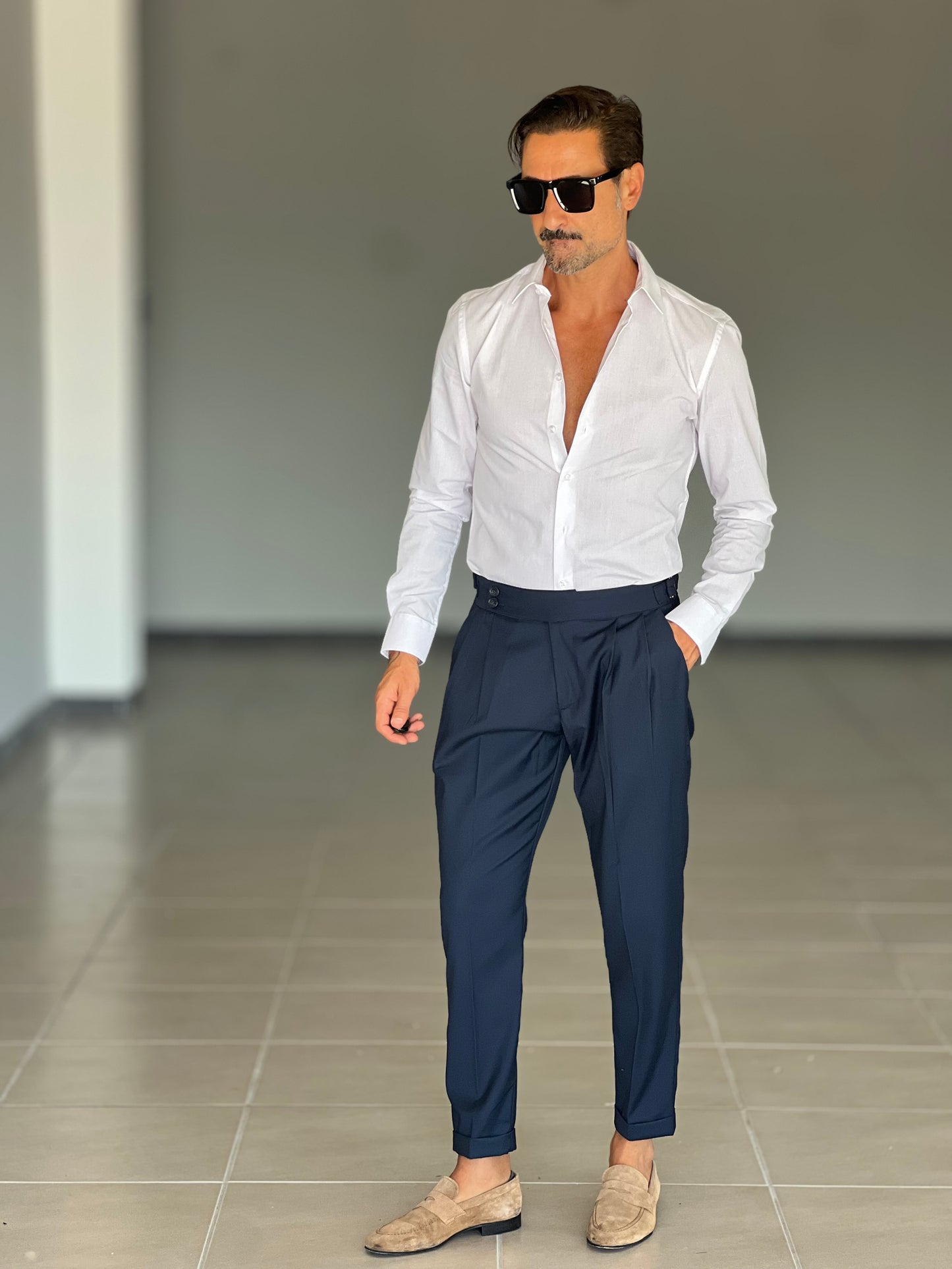PANTALONE VITA ALTA BLU VISCOSA E MISTI