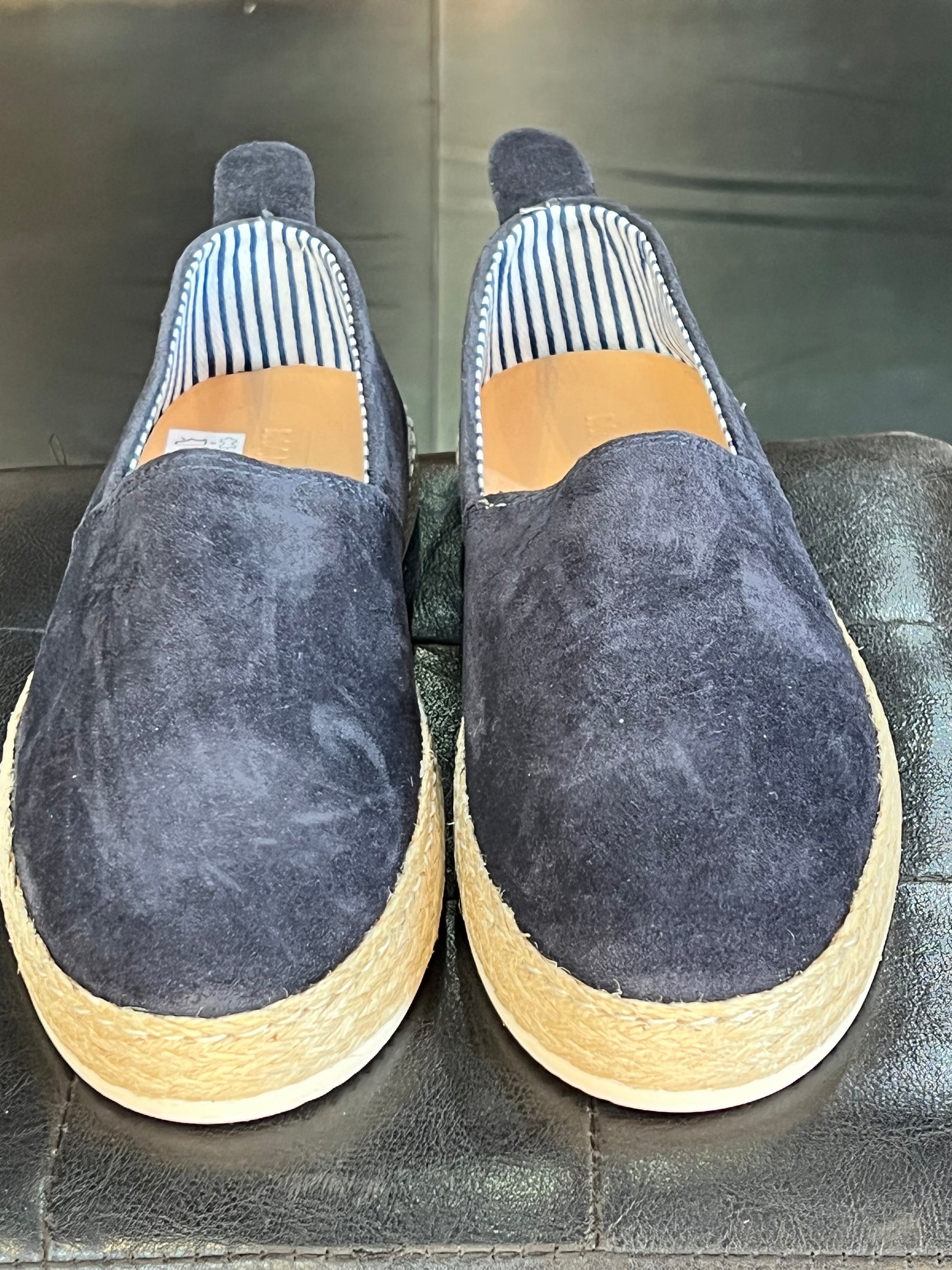 MOCASSINO CAMOSCIO BLU FONDO PAGLIA E GOMMA