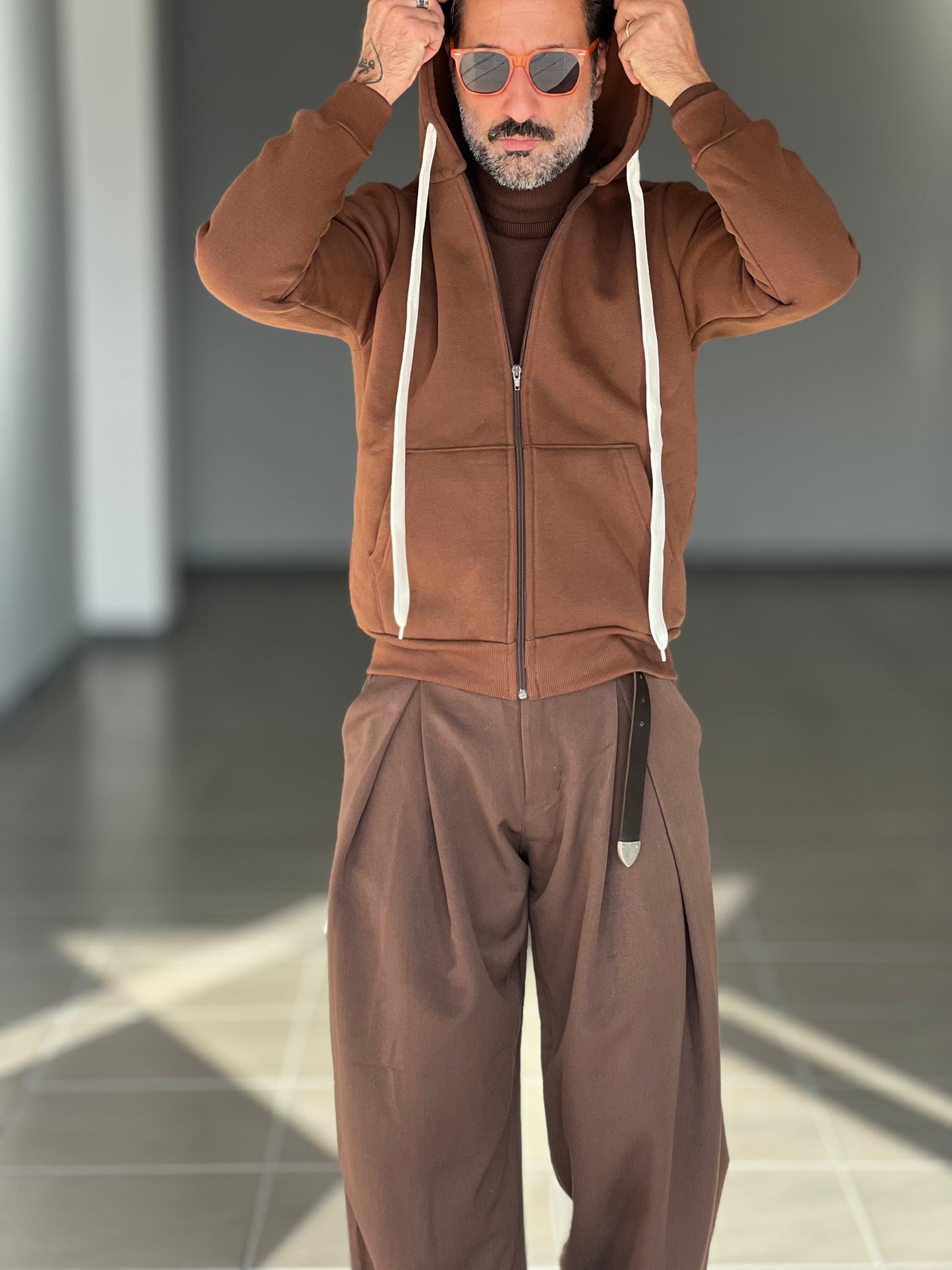 FELPA MARRONE  DOPPIATA ZIP