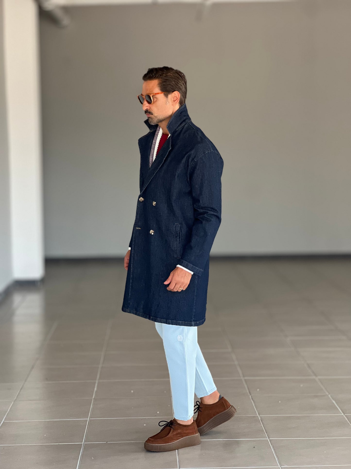 TRENCH DENIM OVER FIT SCURO