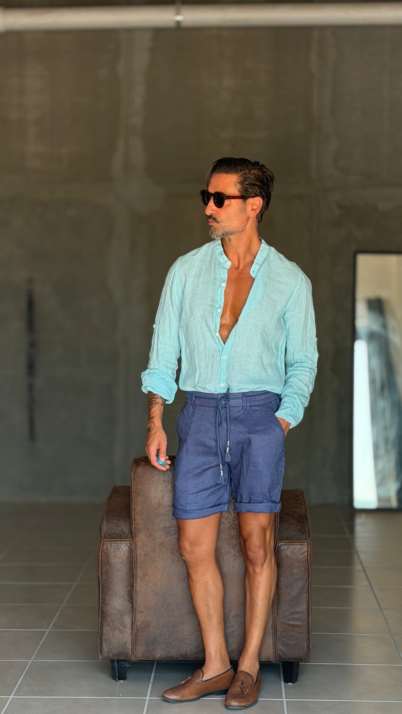 CAMICIA TURCHESE COREANA    LINO
