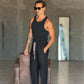PANTALACCIO NERO  LACCIO A CONTRASTO MISTO LINO