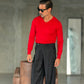 PANTALONE  NERO  PINCES VISCOSA  FONDO AMPIO  EFFETTO FLANELLA BATTUTA