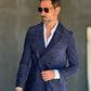 ABITO  BLU VELLUTO LISCIO DOPPIOPETTO PANTALONE FONDO REGULAR PETRO' 1060