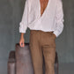 WHITE VISCOSE TROUSERS WITH REGULAR BOTTOM
