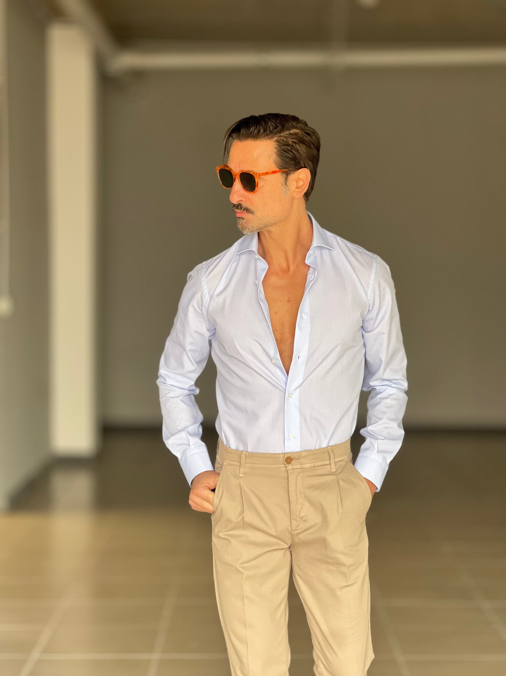 CAMICIA DEPOT CELESTE MADONNA MICROFANTASIA   COTONE DOPPIO RITORTO