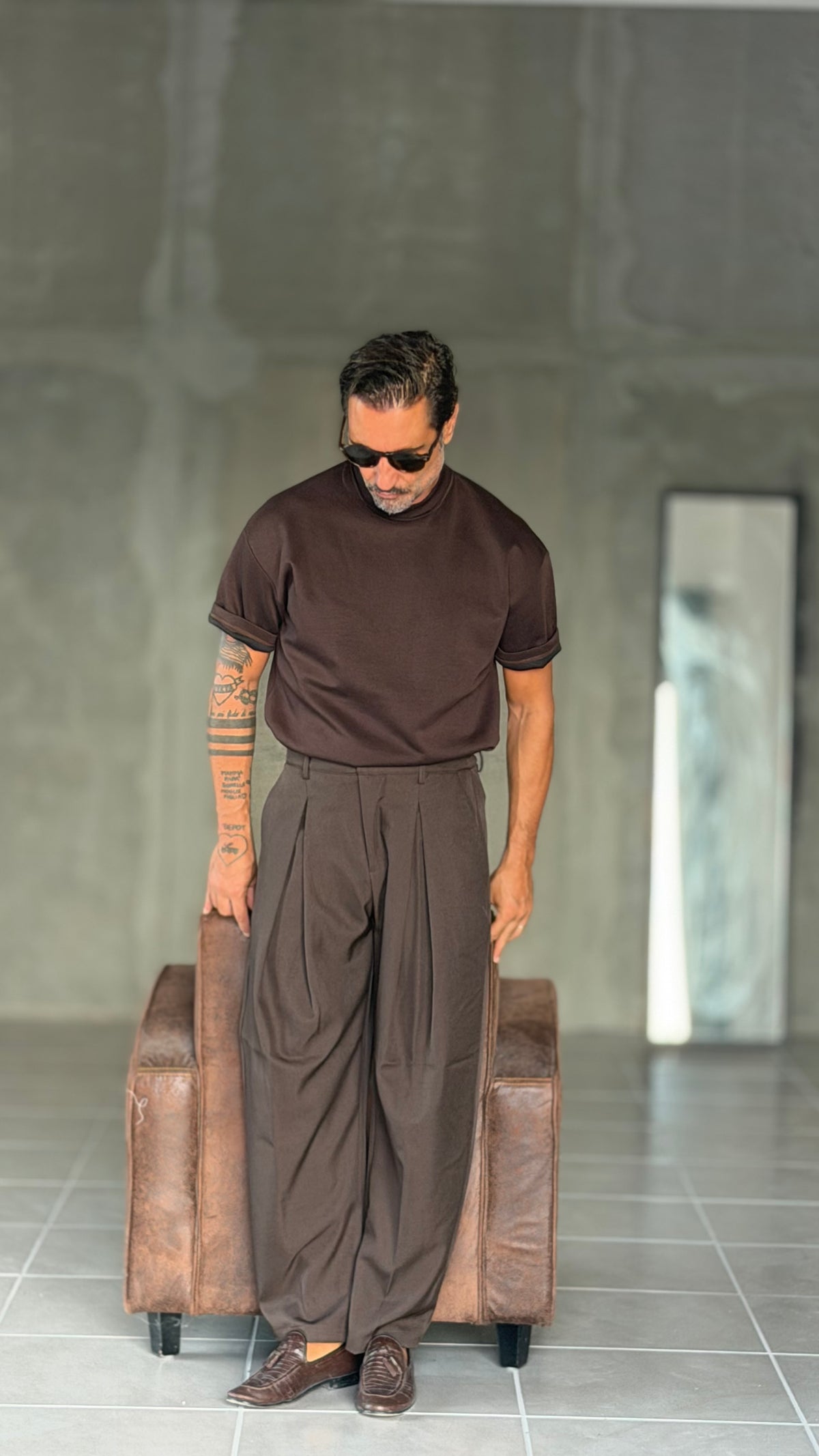 PANTALONE  MORO  PINCES VISCOSA  MEZZA MOLLA FONDO BALOON   EFFETTO FLANELLA BATTUTA 500 ( abbinabile alla camicia crop 500)