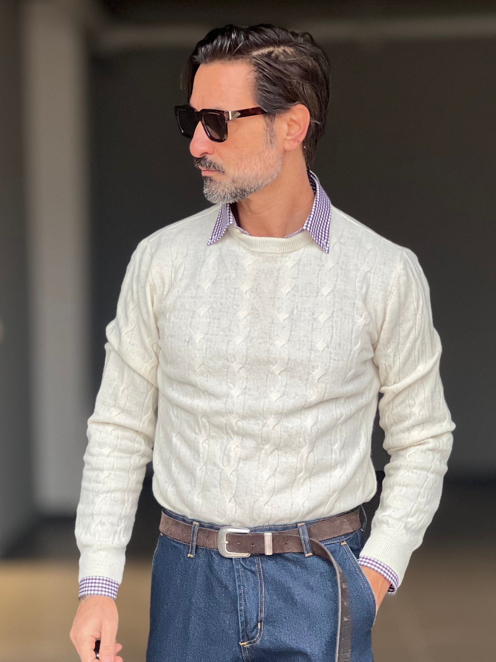 MAGLIA GIRO PANNA   LANA E CASHEMERE TRECCIA PICCOLA