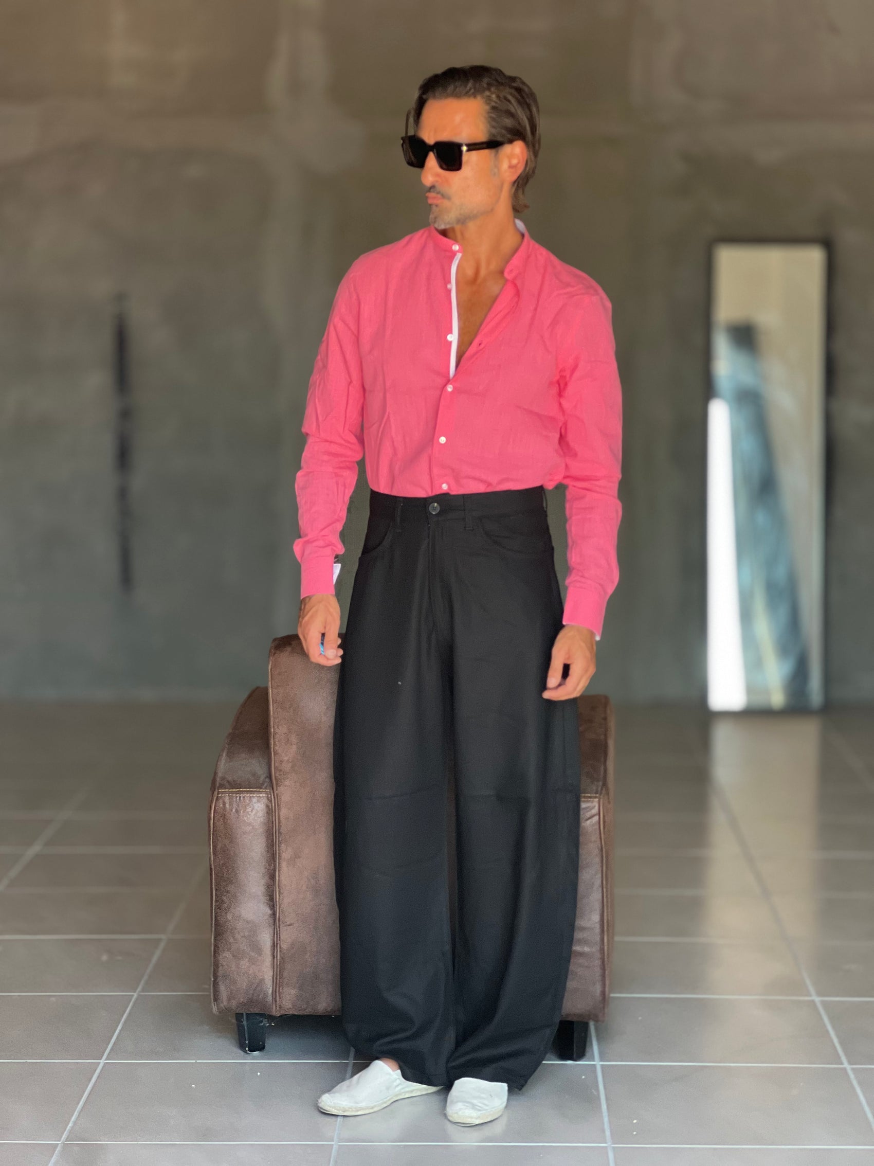 WHITE VISCOSE TROUSERS WITH REGULAR BOTTOM