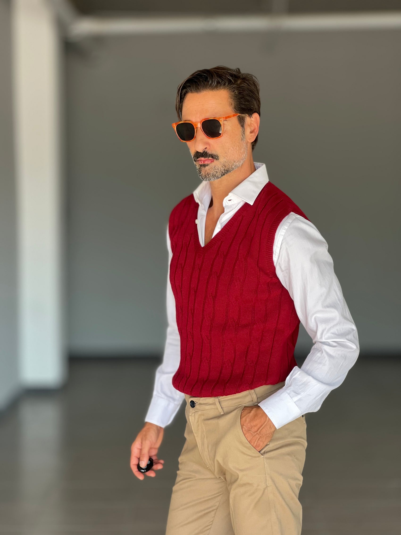 GILET  MAGLIA ROSSO   TRECCIA INGLESE