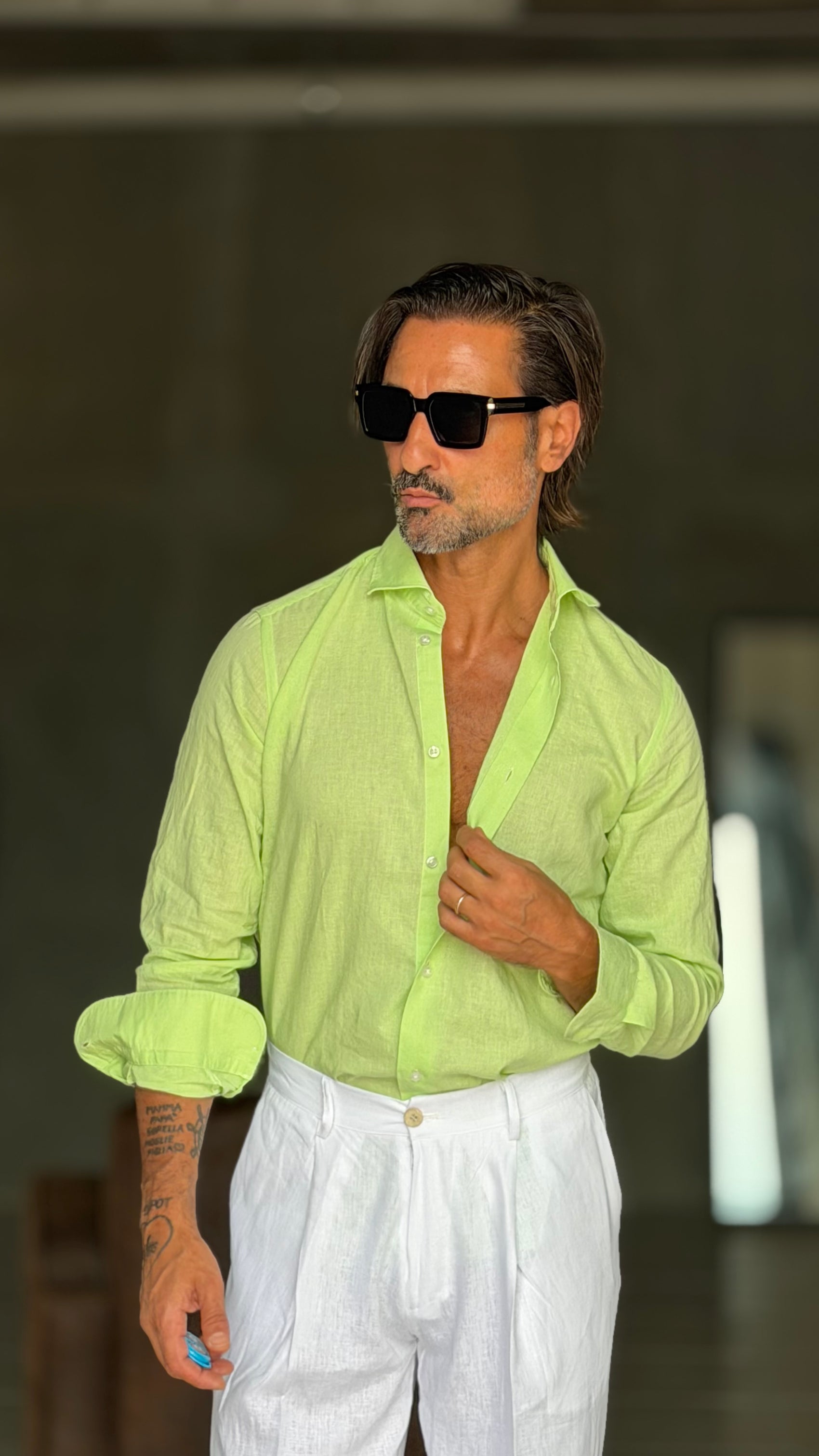 CAMICIA VERDE KIWI LONO COLLO ITALIANO