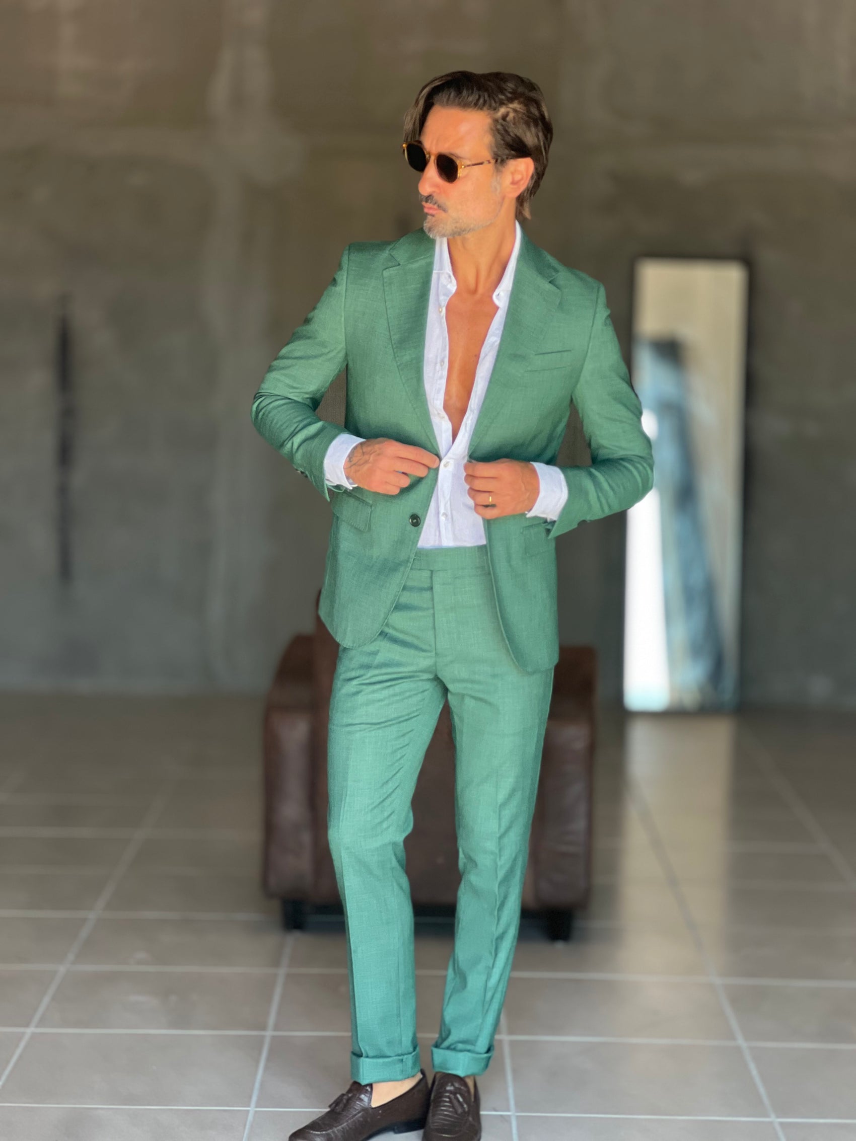 ABITO VERDE FOGLIA FIAMMATO MONOPETTO 554