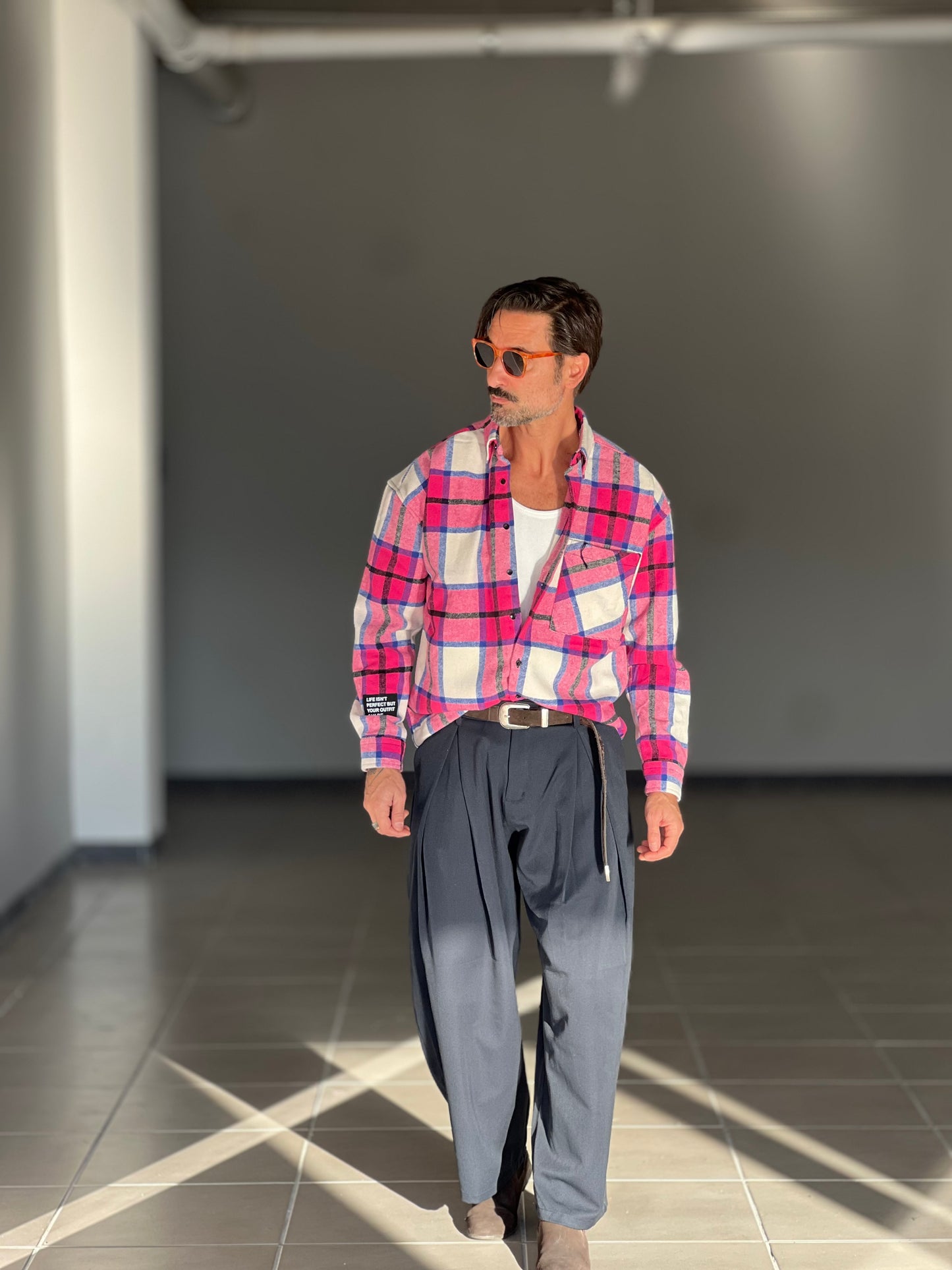 CAMICIA FLANELLA TARTAN ROSA E PANNA