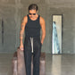 PANTALACCIO NERO  LACCIO A CONTRASTO MISTO LINO