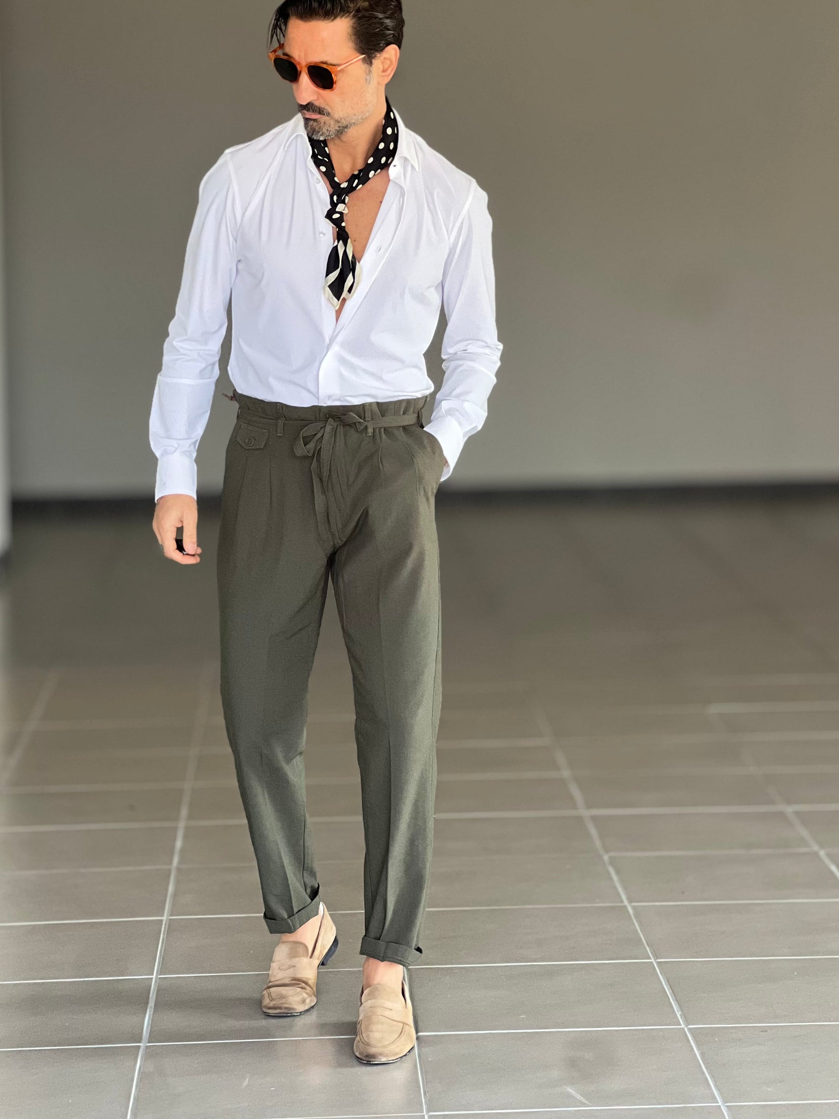 PANTALONE  PINCES  VERDE CREP DI  VISCOSA G PLAY INSERTO CINTURA 0025