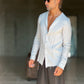 CAMICIA COREANA GRIGIO CHIARO GOFFRATA COTONE  EFFETTO LINO. 278