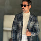 GIACCA TARTAN FONDO BLU E BEIGE EFFETTO PANNO BL11