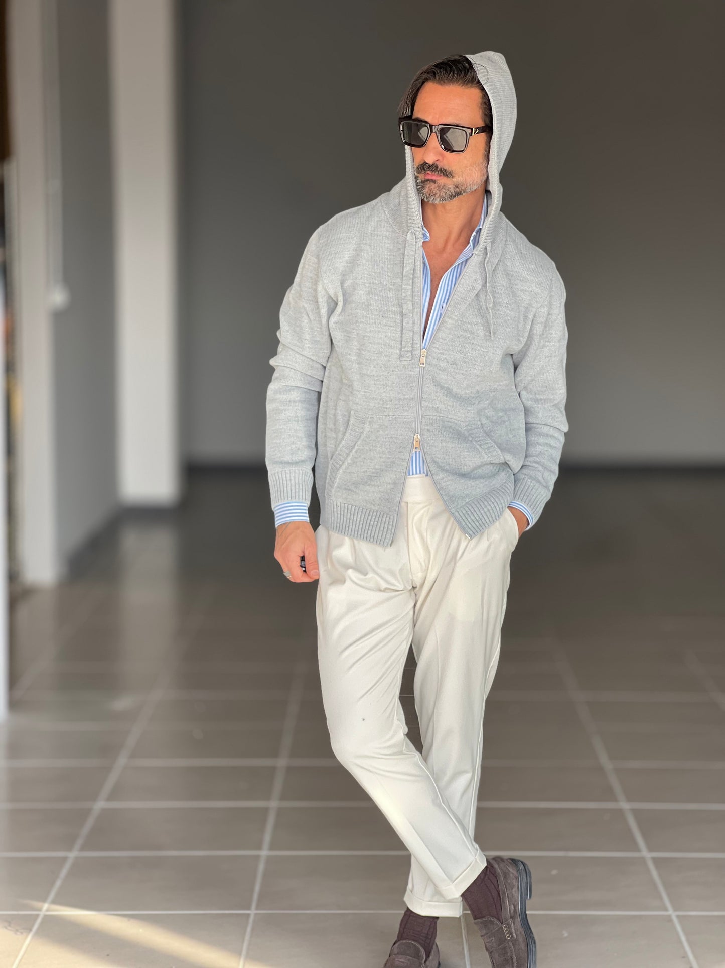 BEIGE COTTON OPEN CARDIGAN