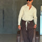 WHITE VISCOSE TROUSERS WITH REGULAR BOTTOM