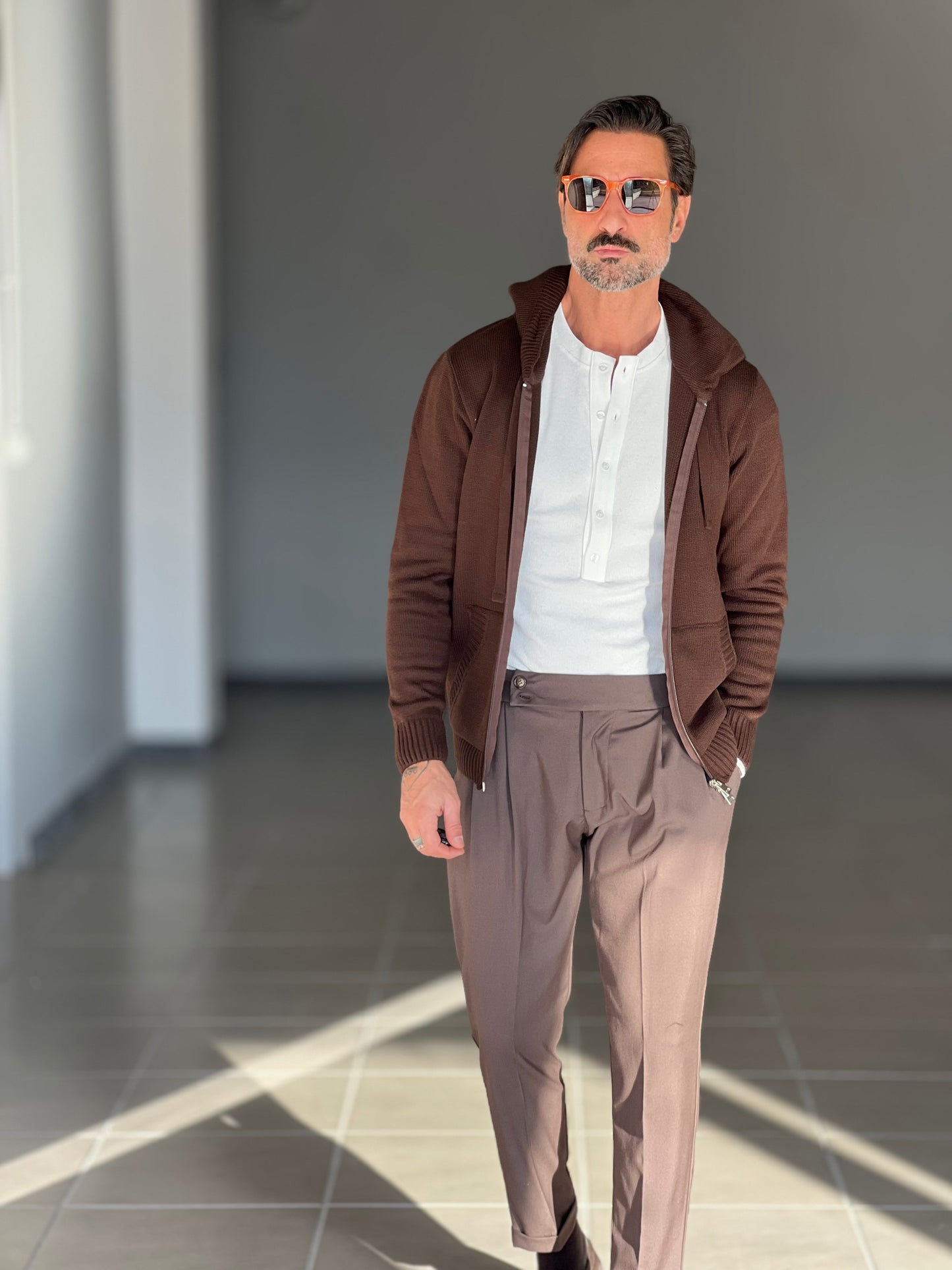 BEIGE COTTON OPEN CARDIGAN