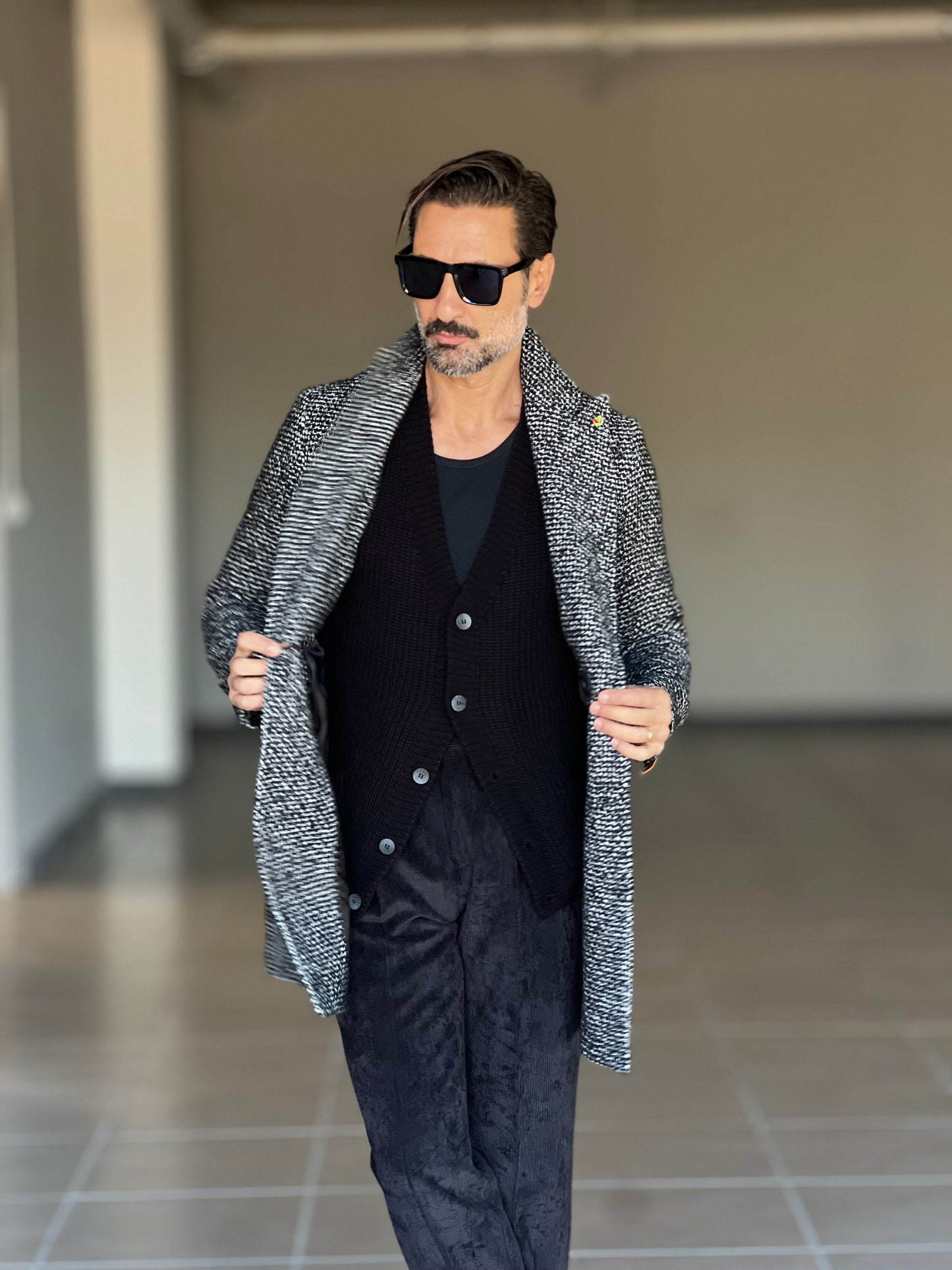 CAPPOTTO  NERO DOPPIOPETTO TWEED