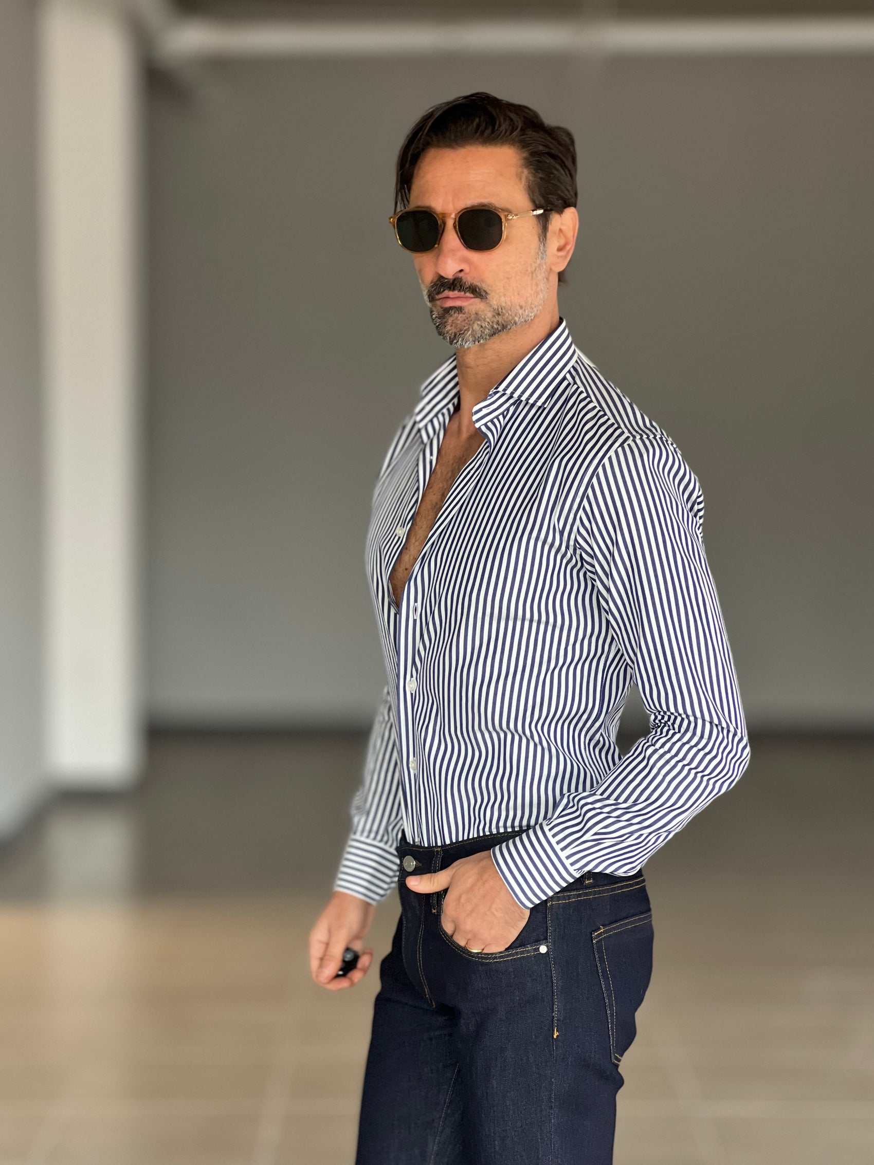 CAMICIA DEPOT  BACCHETTA  BLU E BIANCA  COTONE DOPPIO RITORTO