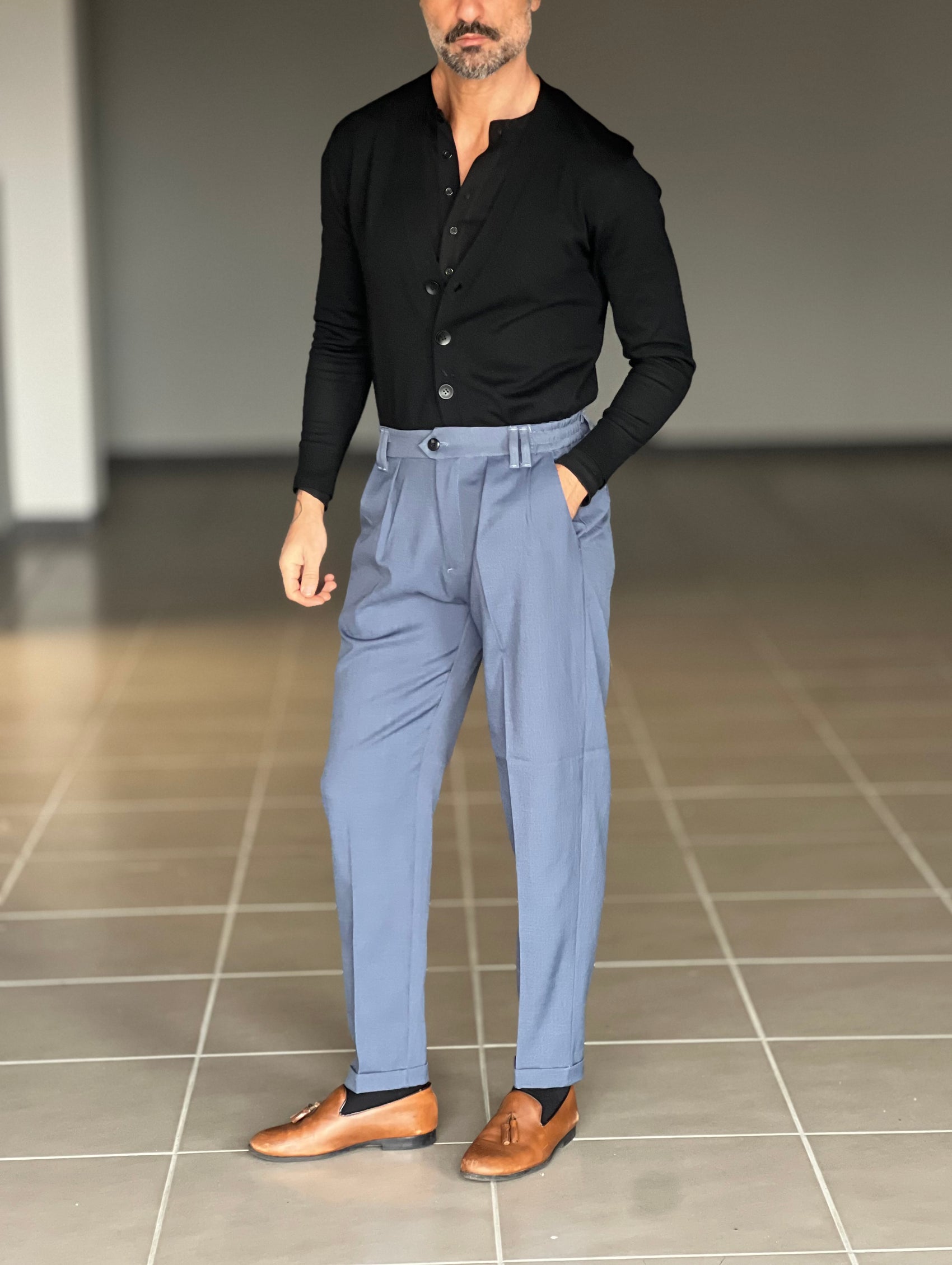 PANTALONE INDACO VISCOSA FIAMMATO UNA PINCES