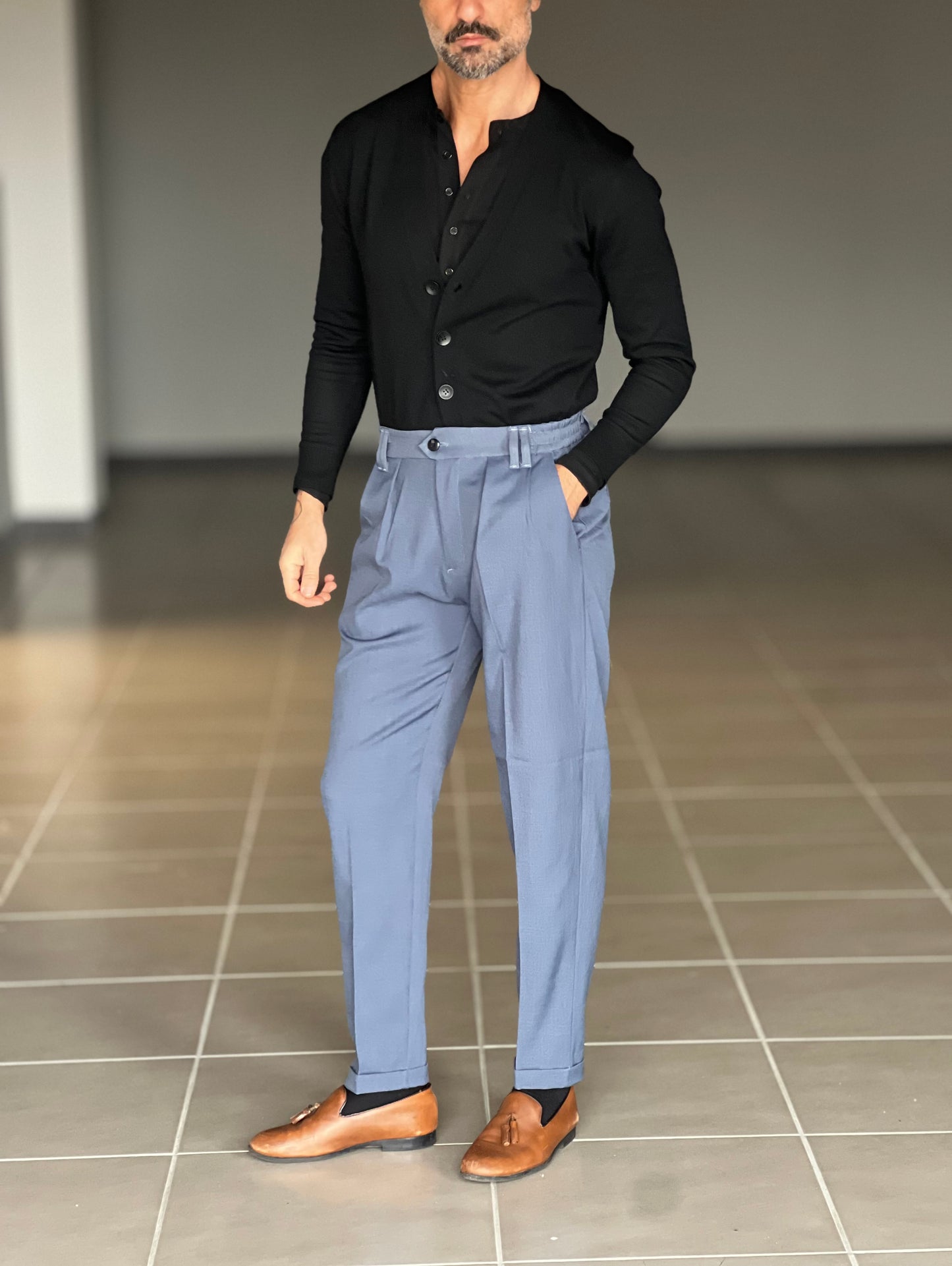 PANTALONE INDACO VISCOSA FIAMMATO UNA PINCES