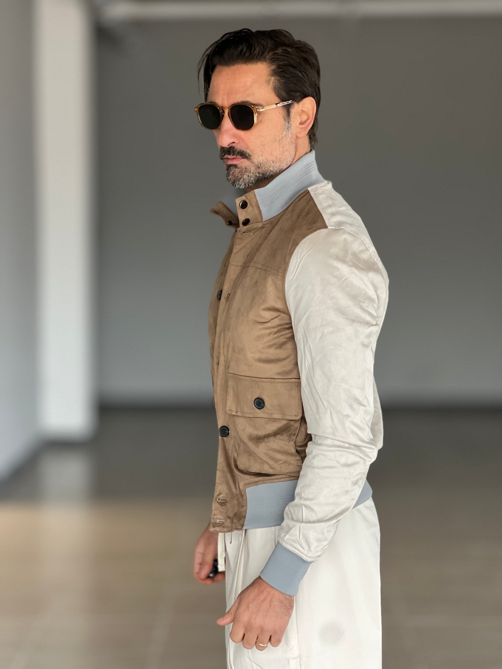 COLLEGE CAMMELLO E PANNA  ECORENNA MANICA A CONTRASTO