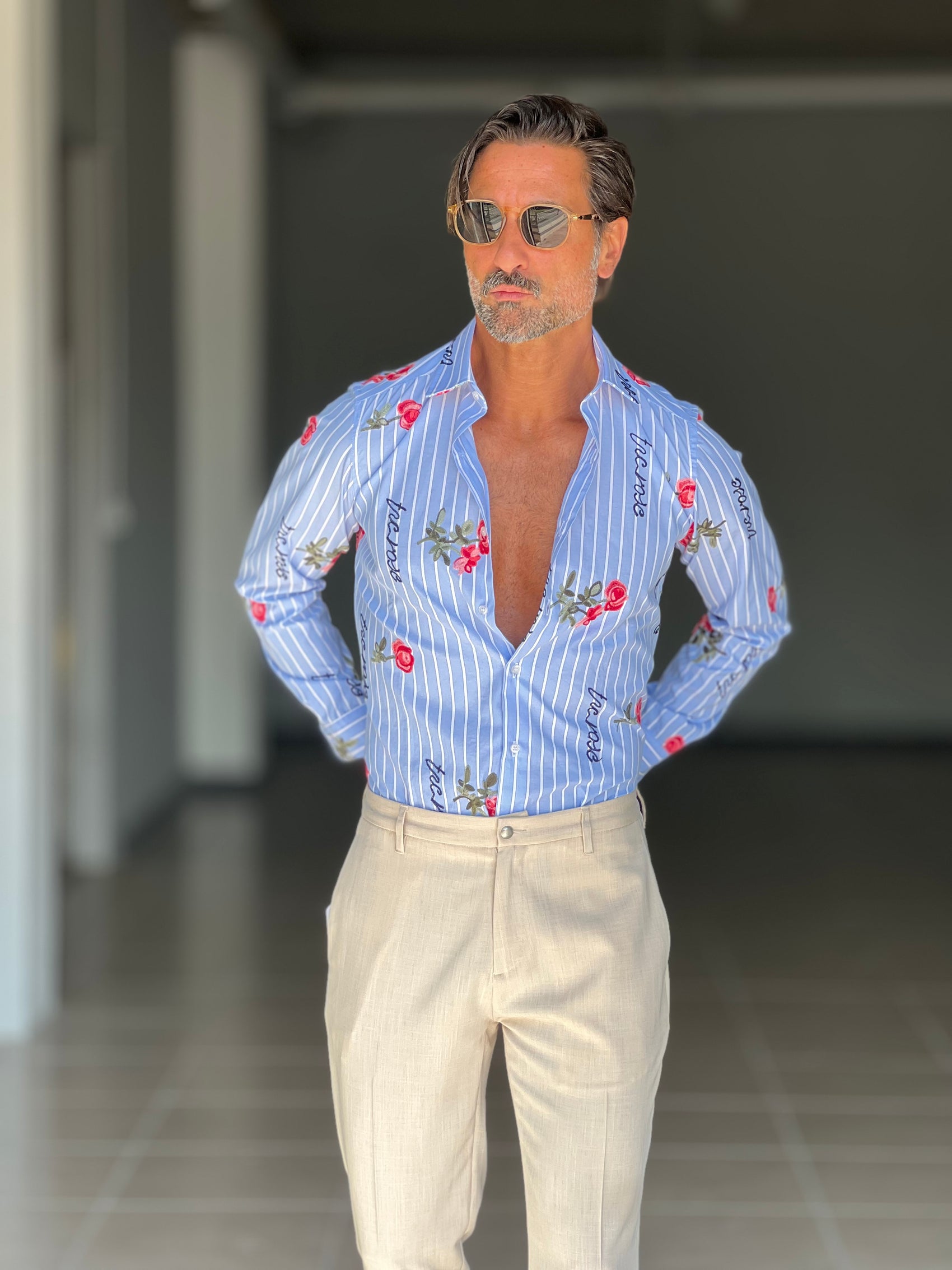 *CAMICIA  BACCHETTA LARGA STAMPA E RICAMO