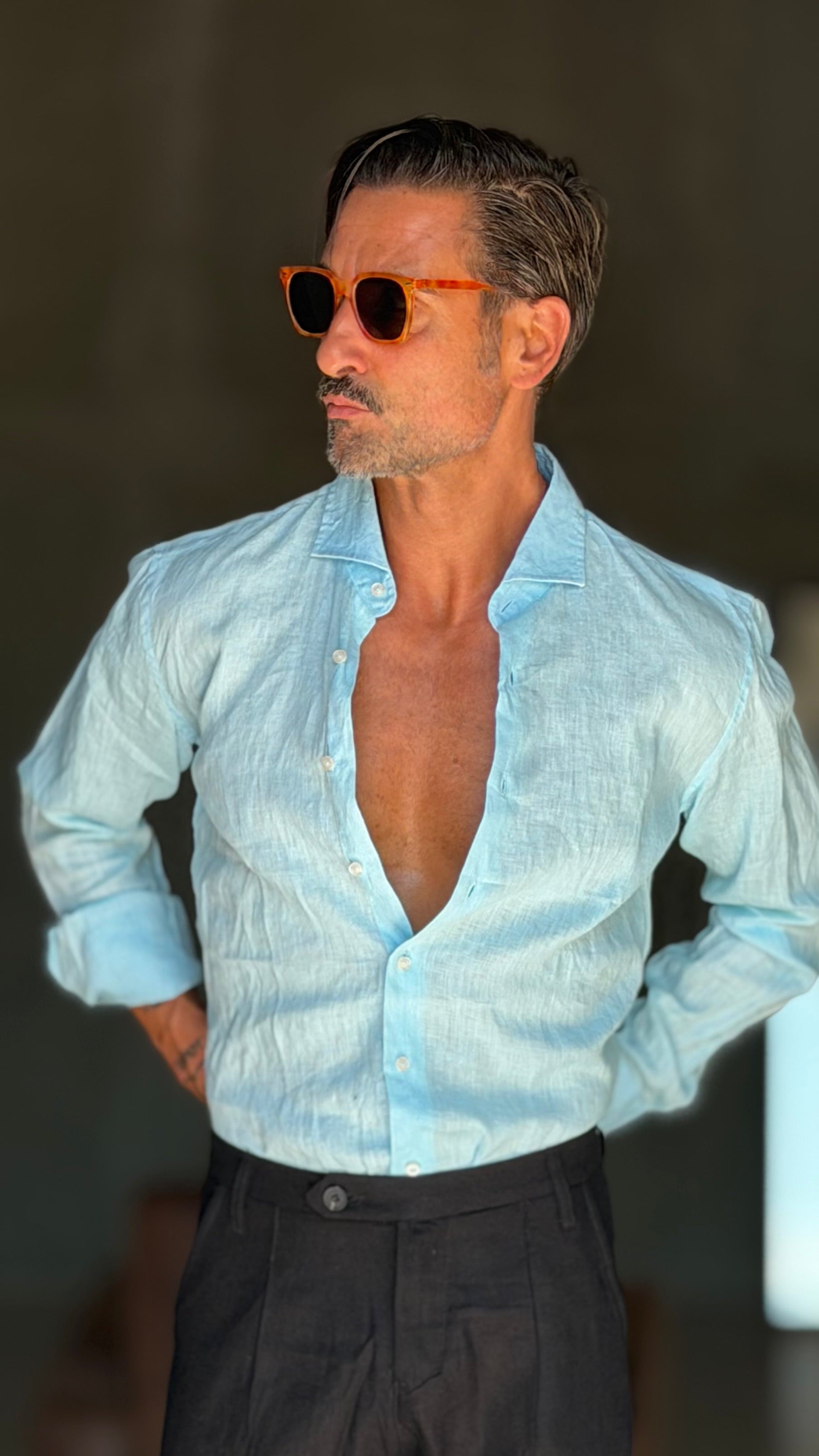 CAMICIA CELESTE CIELO   LINO