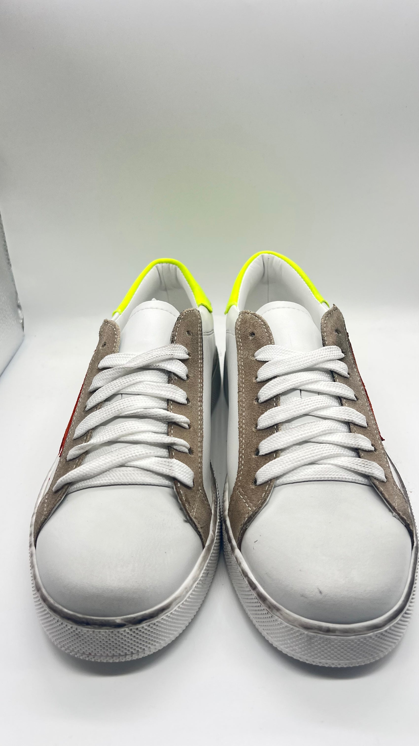 LEATHER AND SUEDE SNEAKERS WITH YELLOW CAP