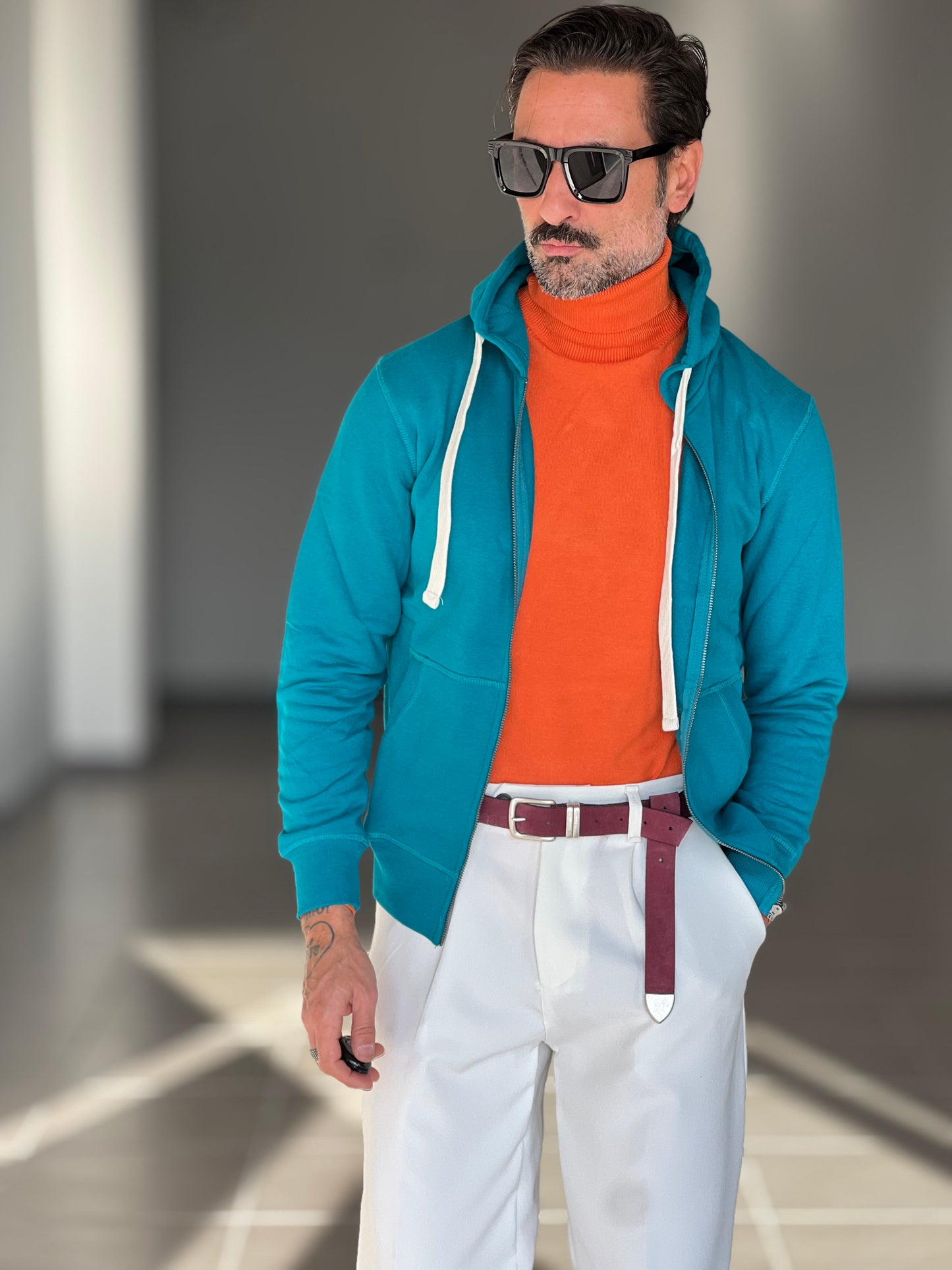 FELPA PETROLIO  DOPPIATA ZIP