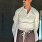 WHITE VISCOSE TROUSERS WITH REGULAR BOTTOM