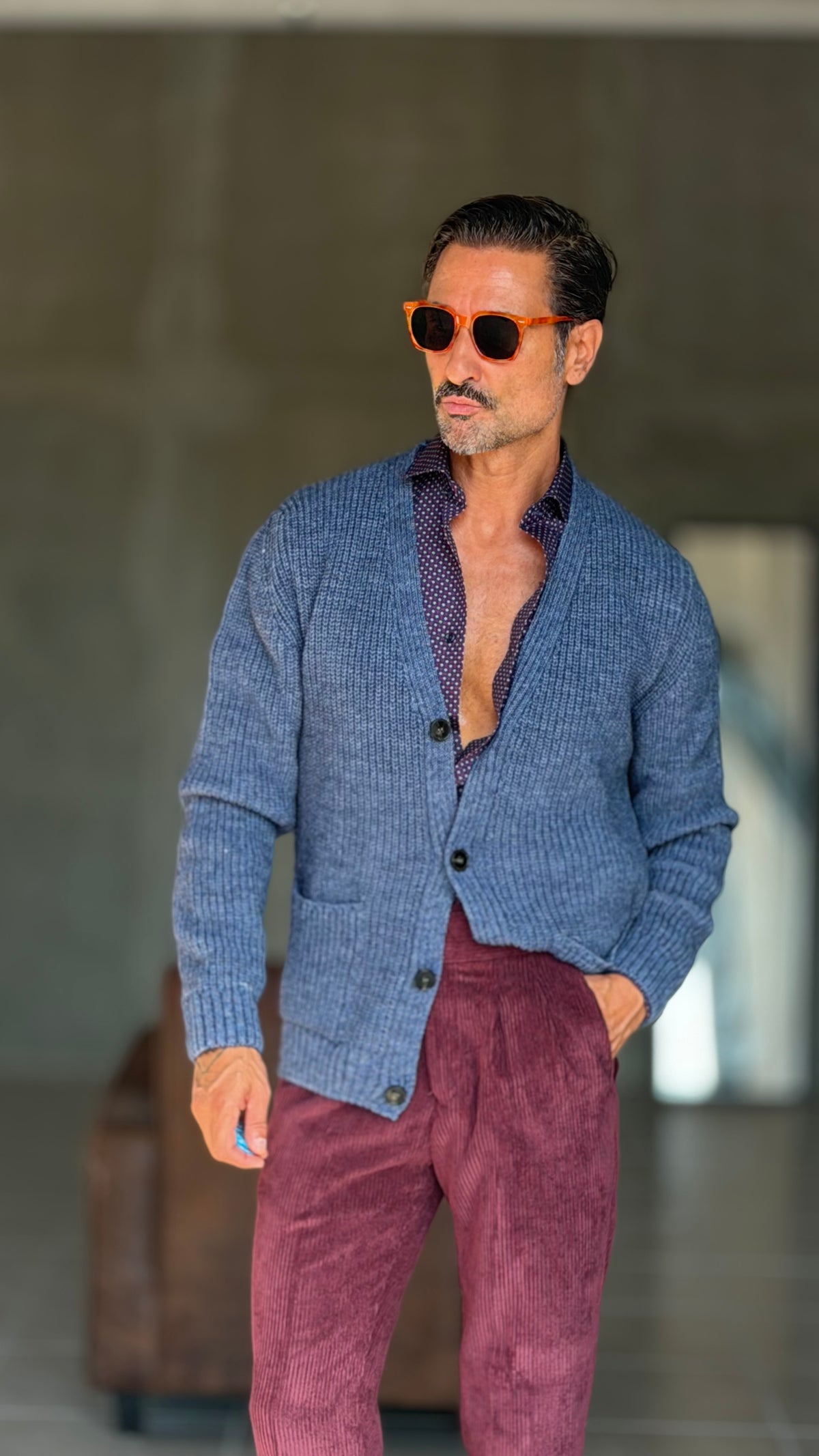 CARDIGAN POLVERE   LANA ALPACA VISCOSA MAGLIA INGLESE ALTATENSIONE