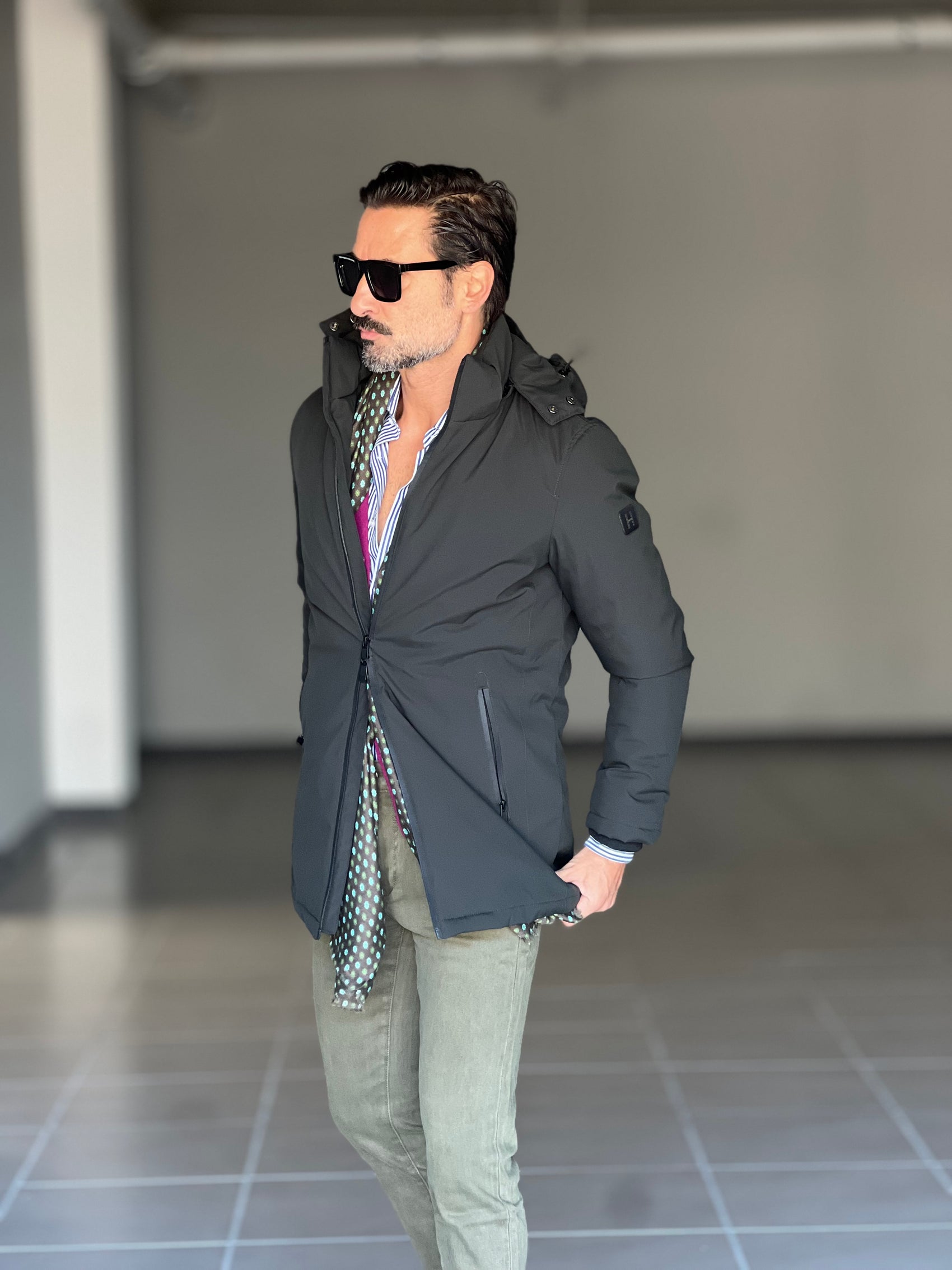 *PARKA HAPPER  VERDE TESSUTO TECNICO ZIP TERMOSALDATE