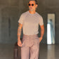T SHIRT RIGA FINA LILLA E MARRONE