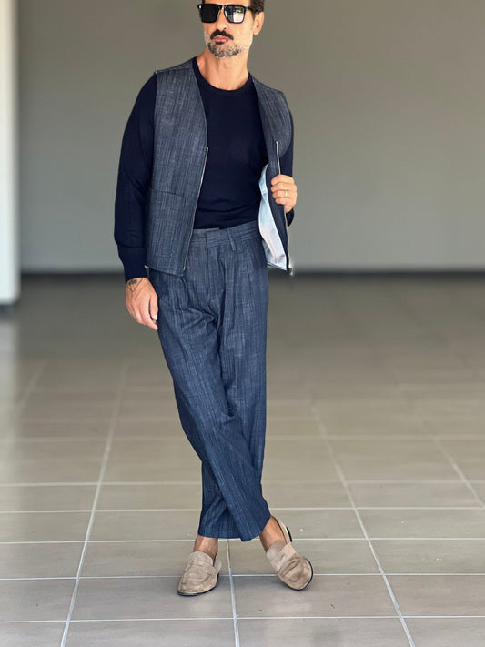 PANTALONE BLU FONDO AMPIO PETRO'
