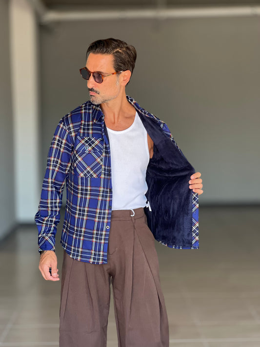 FILL JACKET QUADRO  BLU FELPATA