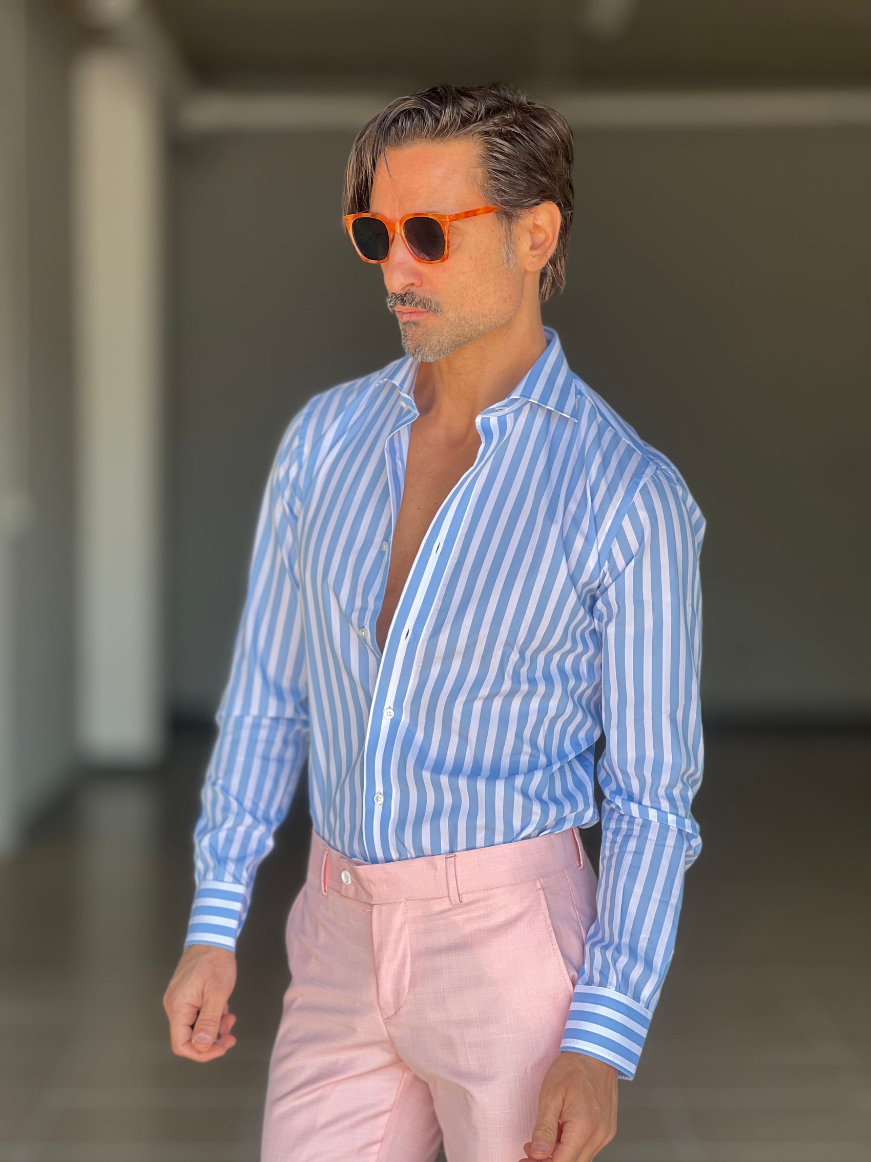 CAMICIA DEPOT BACCHETTA GRANDE CELESTE   COLLO PICCOLO POPELINE  DI COTONE DOPPIORITORTO