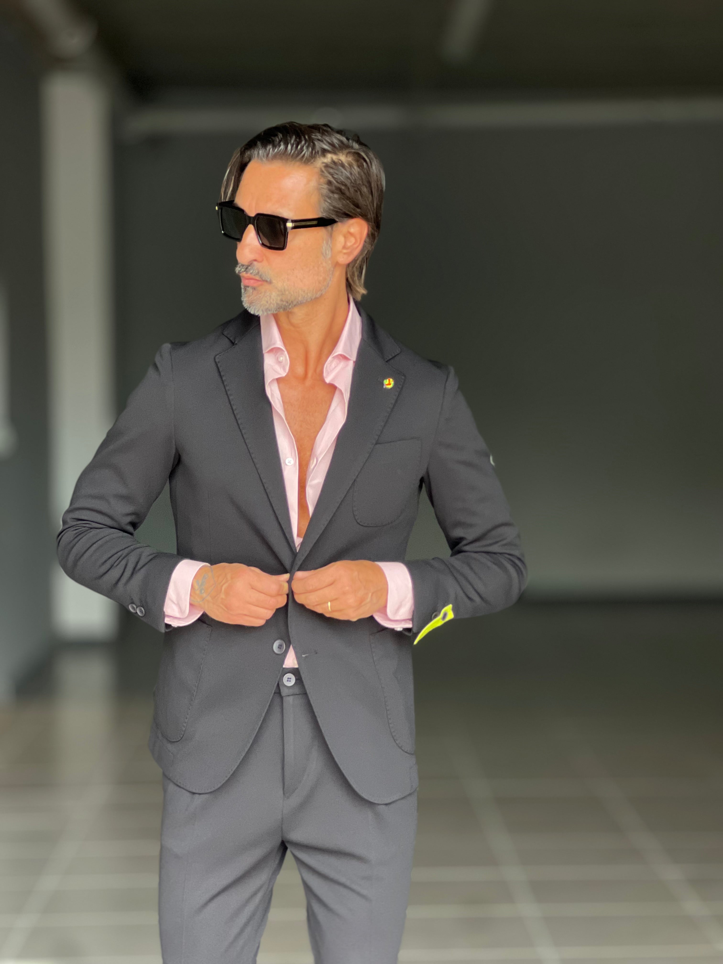 *ABITO  NERO MONOPETTO OPERATO PANTALONE MEZZAMOLLA